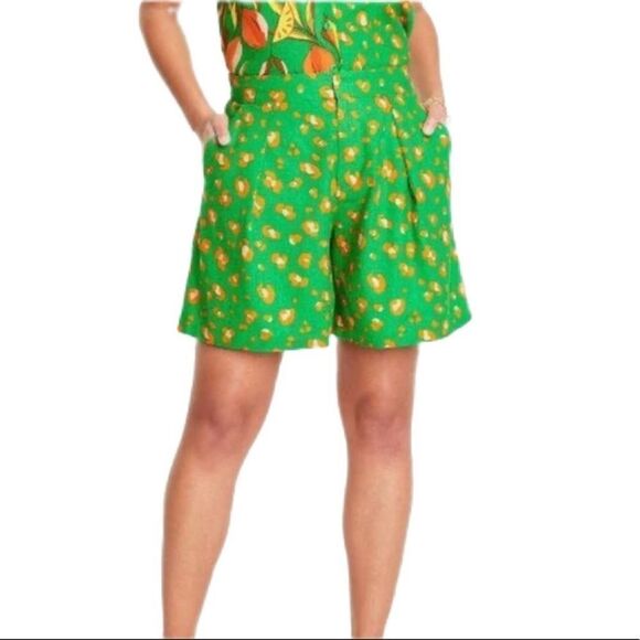 Tabitha Brown x Target Green Leopard Animal Print High Rise Pleated Shorts - Picture 1 of 5